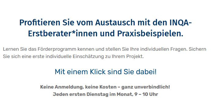 Banner für Fördermittelsprechstunde zum iNQA Cosching