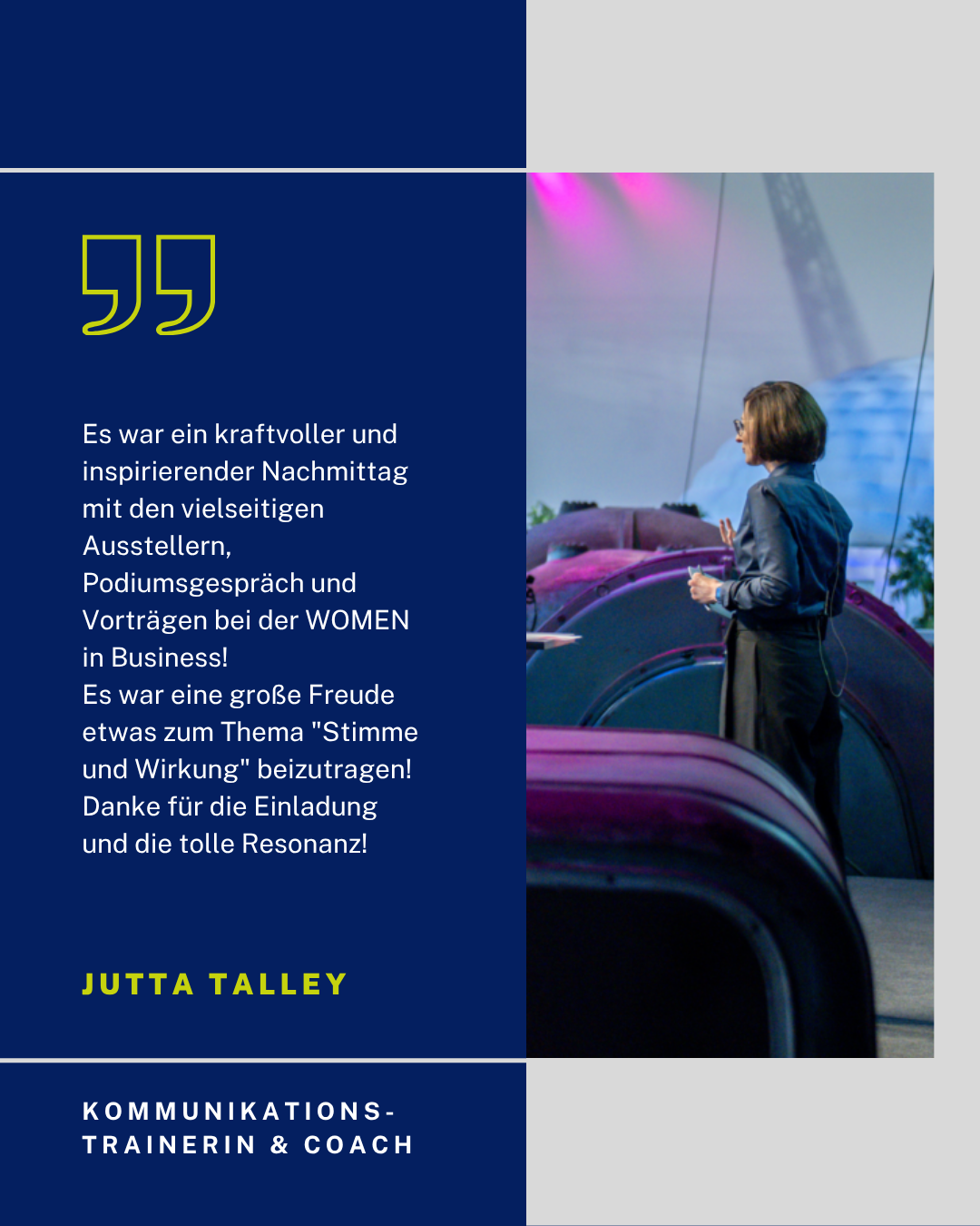 Feedback Jutta Talley Feedback der Speakerin auf der WOMEN in Business 2026